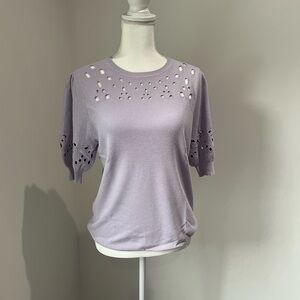 Ann Taylor Lilac Eyelet Puff Sleeve Sweater